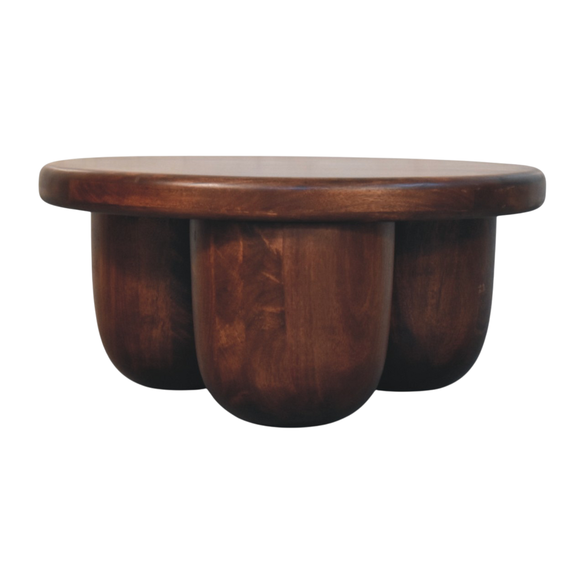 Ardennes Pillar Coffee Table in Claret, front view. Solid hardwood in a deep claret finish on rounded pillar legs.