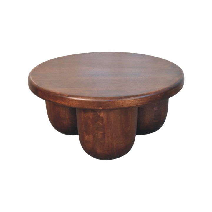 Ardennes Pillar Coffee Table in Claret, side view showing the depth.