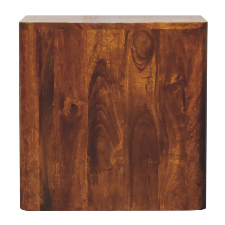Ashcombe 3-Drawer Bedside Table in Russet, viewed from the back.