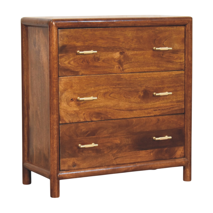 Ashcombe 3-Drawer Chest in Russet, three-quarter view showing the full profile.