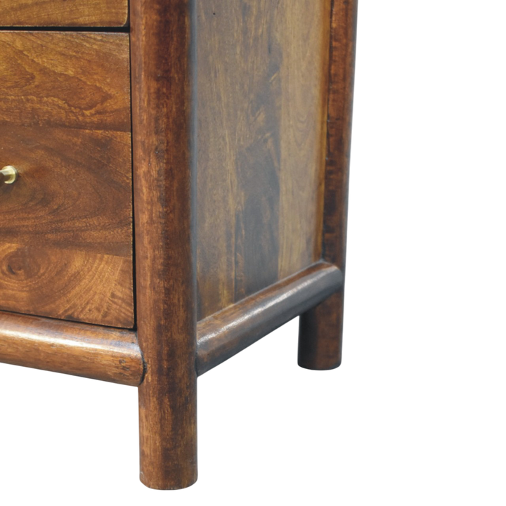 Close view of the turned foot on the Ashcombe 3-Drawer Chest in Russet.