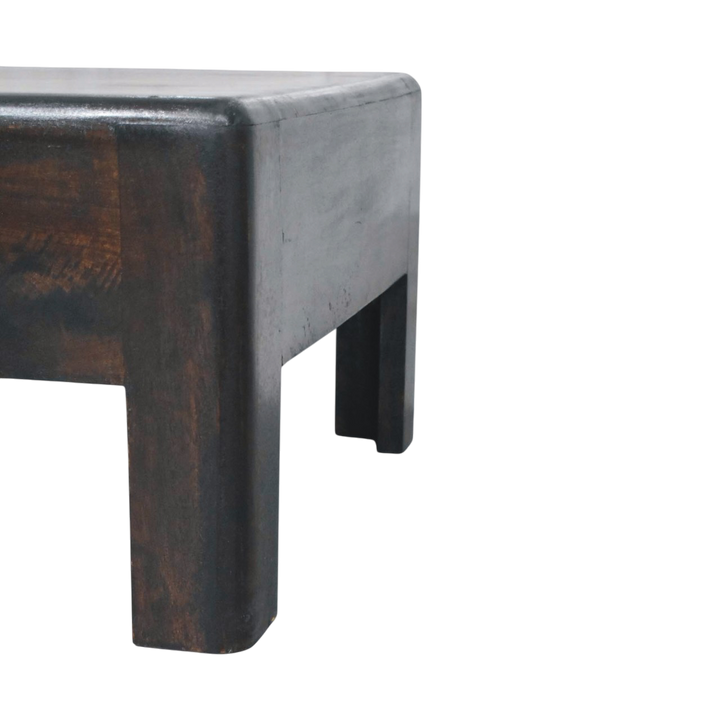 Close view of the legs on the Ashcombe Block Coffee Table in Espresso.