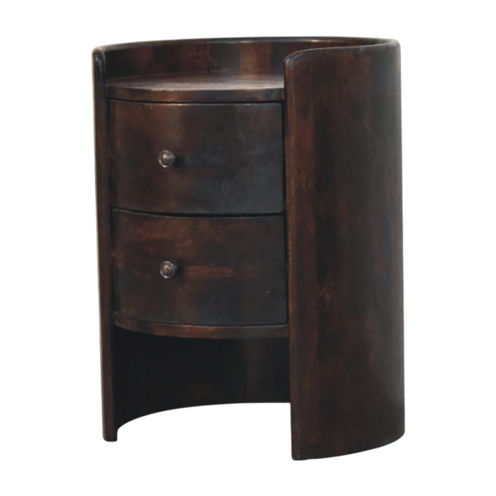 Ashcombe Curved Side Table in Espresso, three-quarter view showing the full profile.