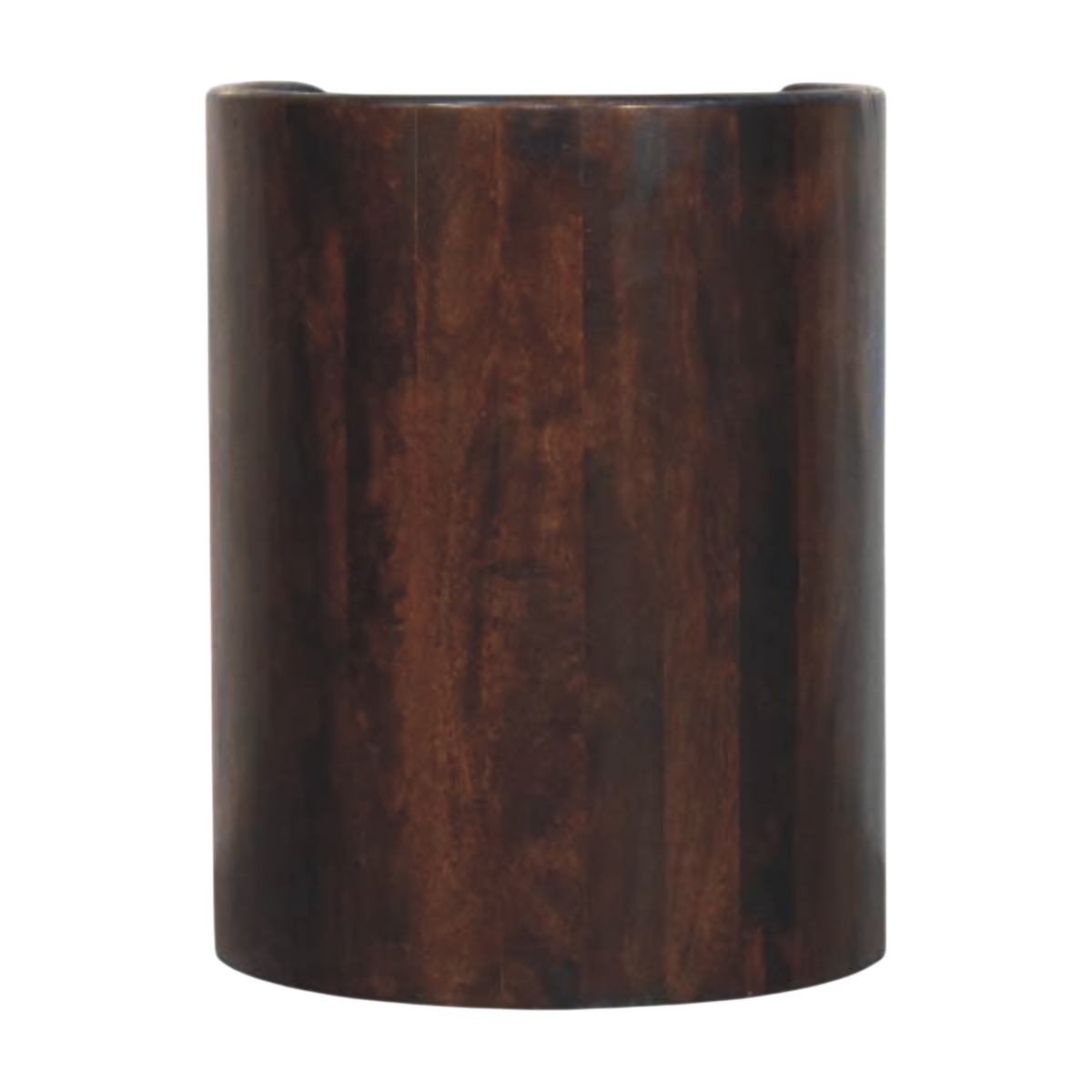 Ashcombe Curved Side Table in Espresso, rear view.