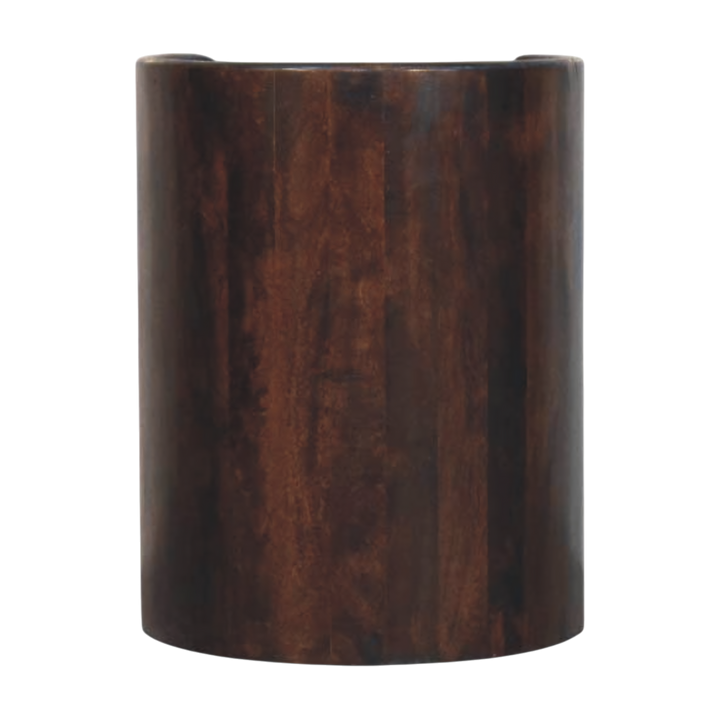Ashcombe Curved Side Table in Espresso, rear view.