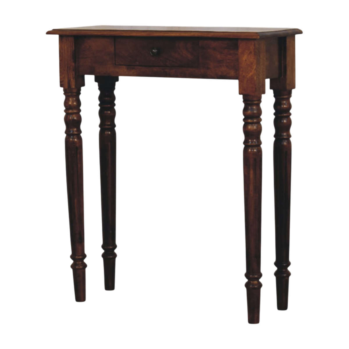 Ashford Console Table in Chestnut, three-quarter view showing the full profile.