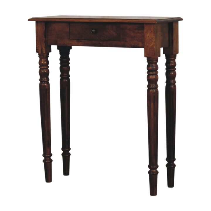 Ashford Console Table in Chestnut, three-quarter view showing the full profile.