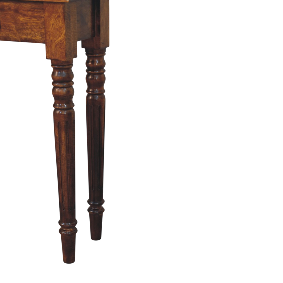 Close view of the legs on the Ashford Console Table in Chestnut.