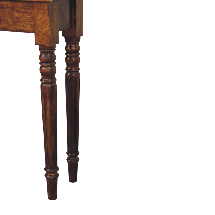 Close view of the legs on the Ashford Console Table in Chestnut.