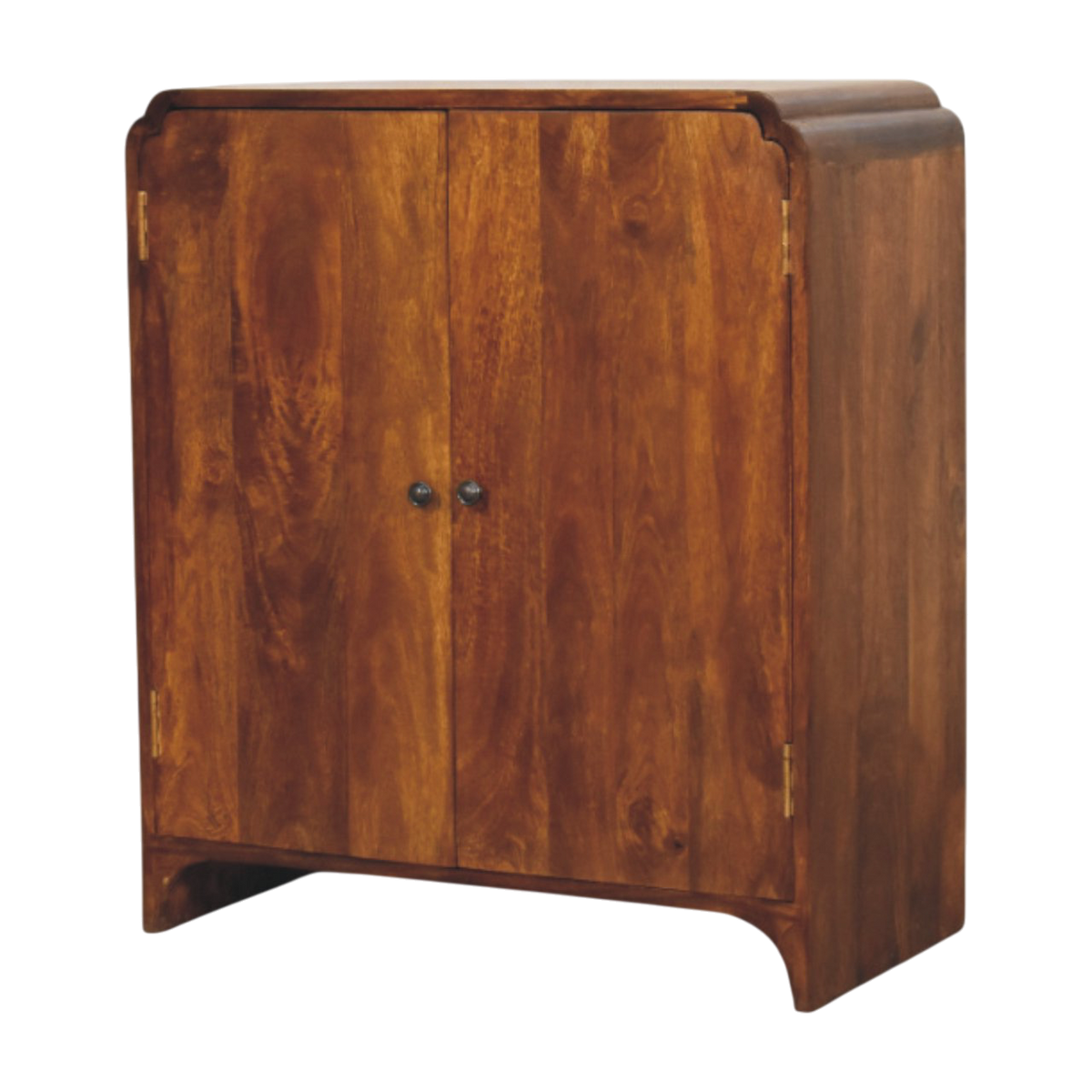 Ashford Curved Cabinet in Chestnut, three-quarter view showing the full profile.