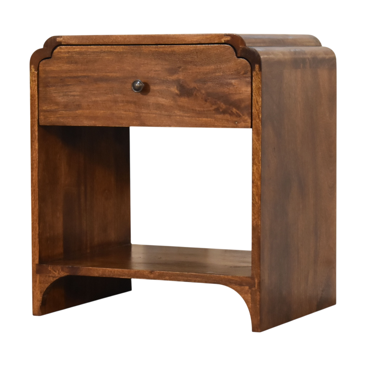 Ashford Open Bedside Table in Chestnut, three-quarter view showing the full profile.