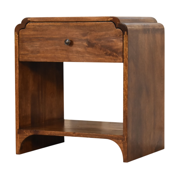 Ashford Open Bedside Table in Chestnut, three-quarter view showing the full profile.