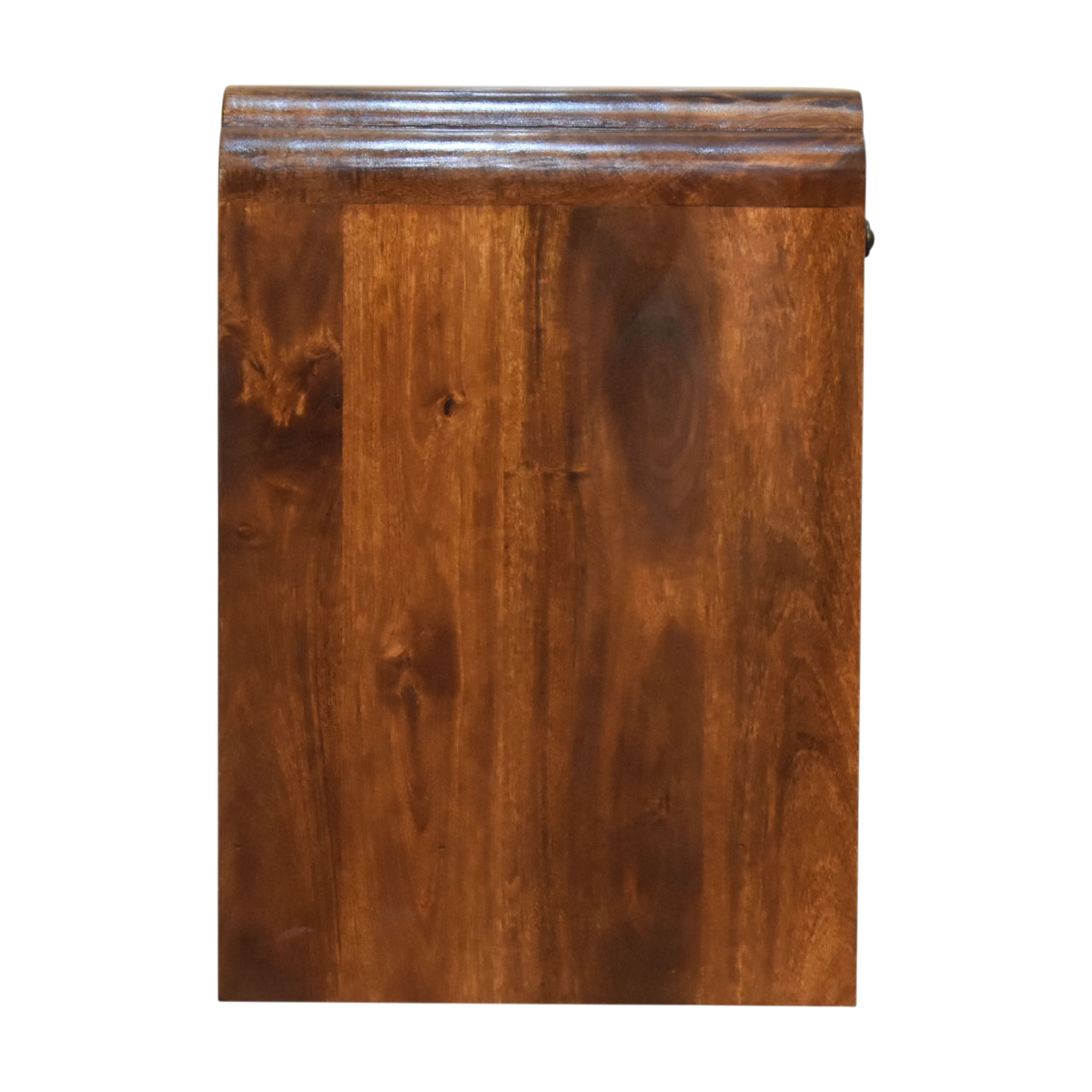 Ashford Open Bedside Table in Chestnut, side view showing the depth.
