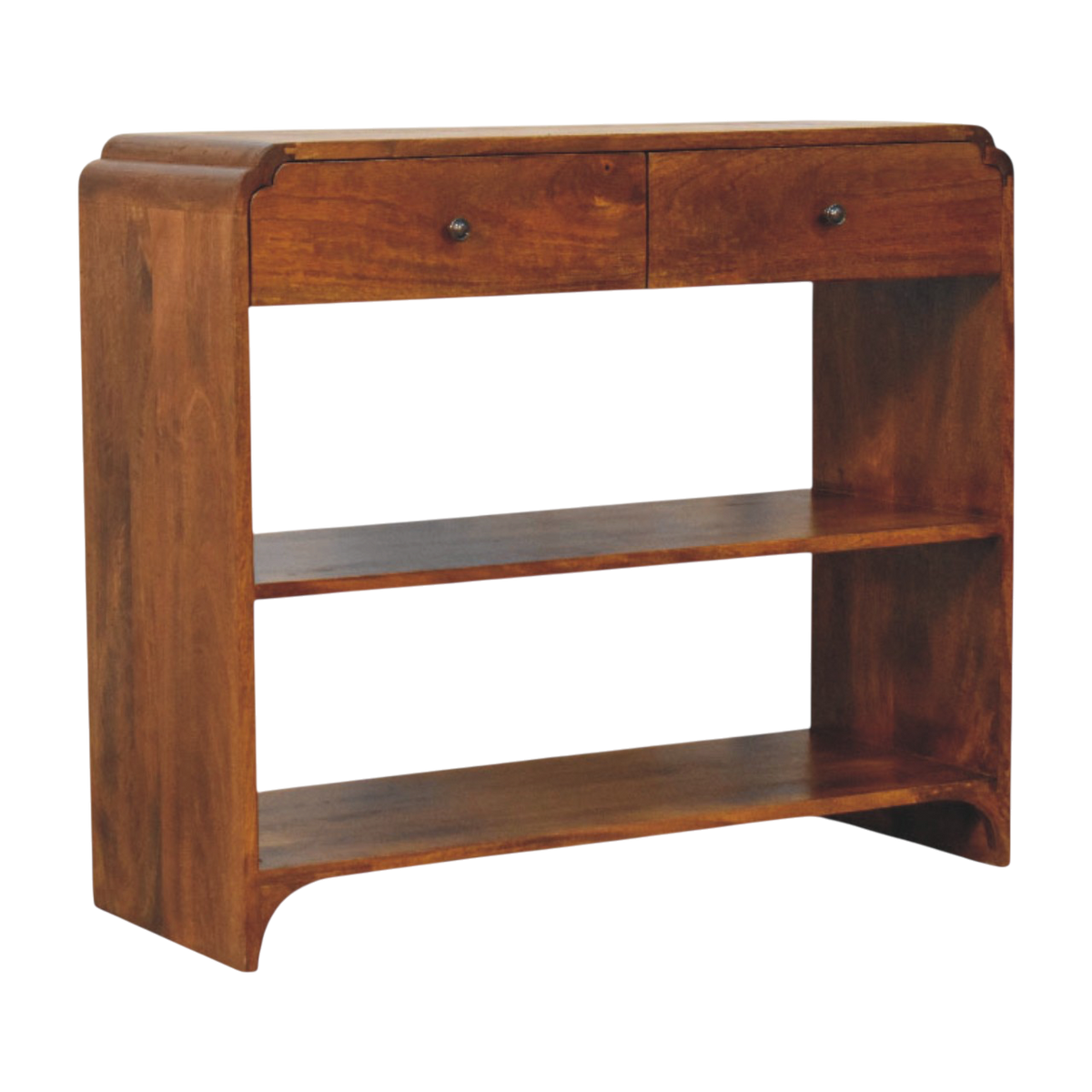 Ashford Open Console Table in Chestnut, three-quarter view showing the full profile.