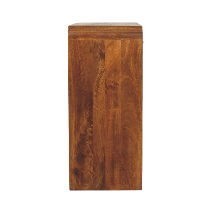 Ashford Open Console Table in Chestnut, side view showing the depth.