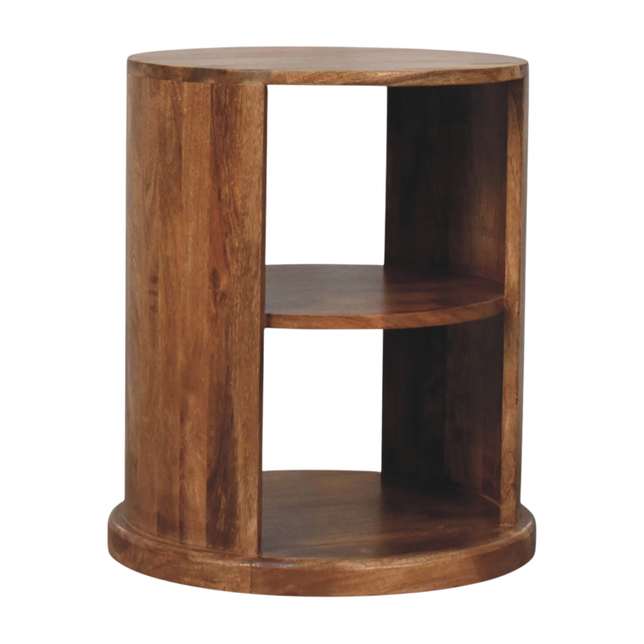 Ashford Open Round Side Table in Amber, three-quarter view showing the full profile.