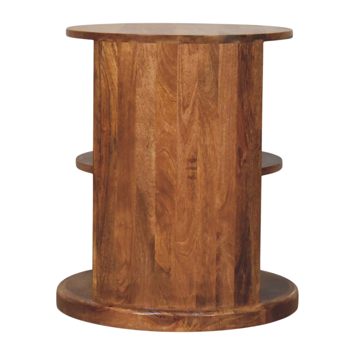 Ashford Open Round Side Table in Amber, side view showing the depth.
