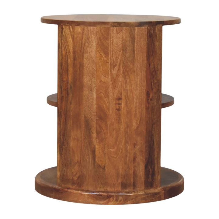 Ashford Open Round Side Table in Amber, side view showing the depth.