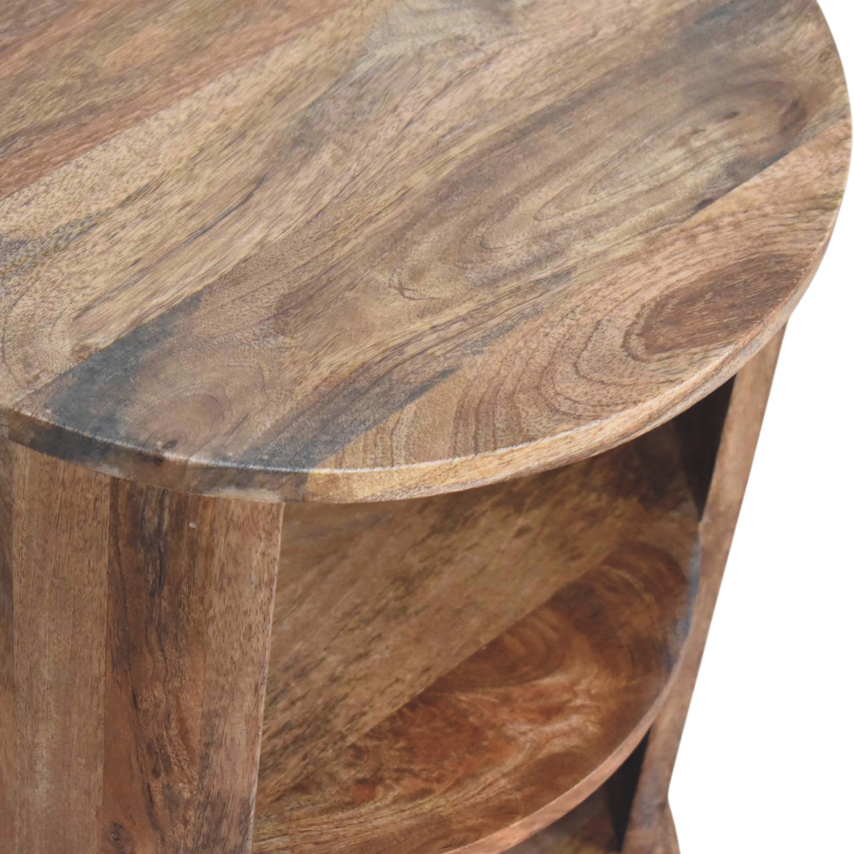 Close view of the top on the Ashford Open Round Side Table in Amber.