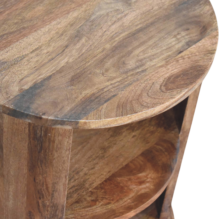 Close view of the top on the Ashford Open Round Side Table in Amber.