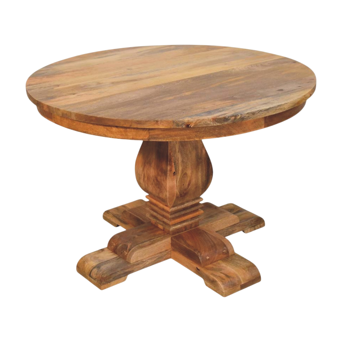 Ashford Round Pedestal Table in Amber, three-quarter view showing the full profile.