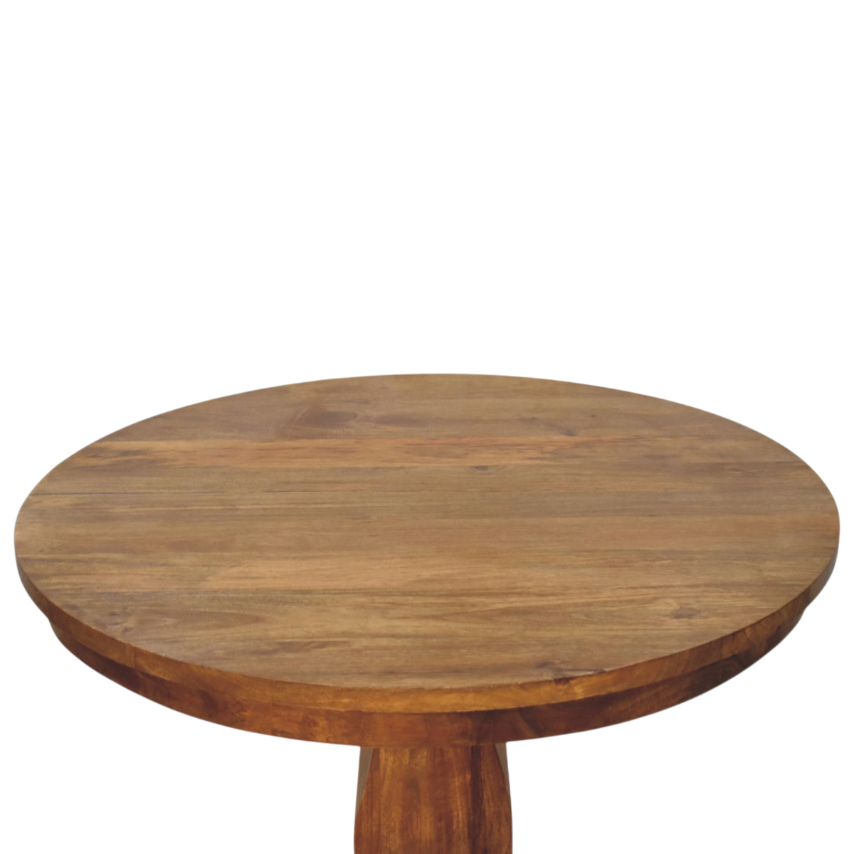 Ashford Round Pedestal Table in Chestnut, viewed from above.