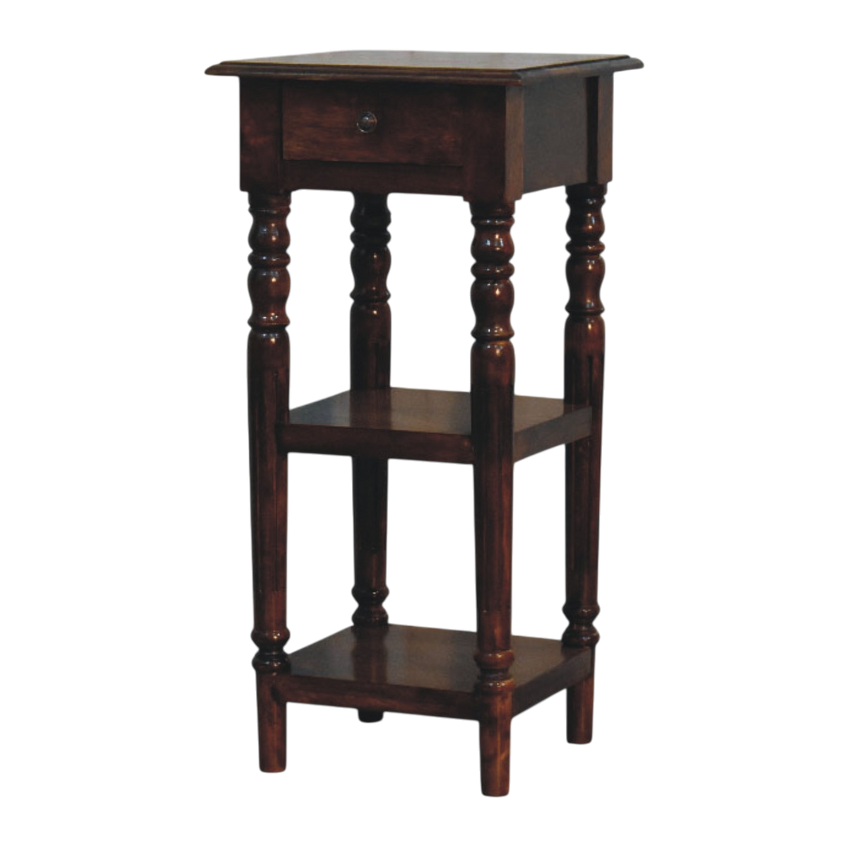 Ashford Tall Side Table in Chestnut, three-quarter view showing the full profile.