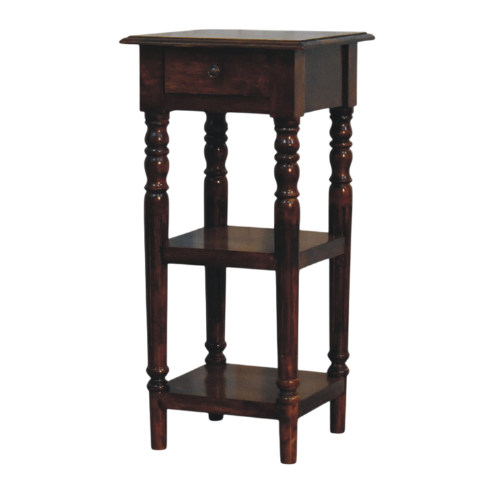 Ashford Tall Side Table in Chestnut, three-quarter view showing the full profile.
