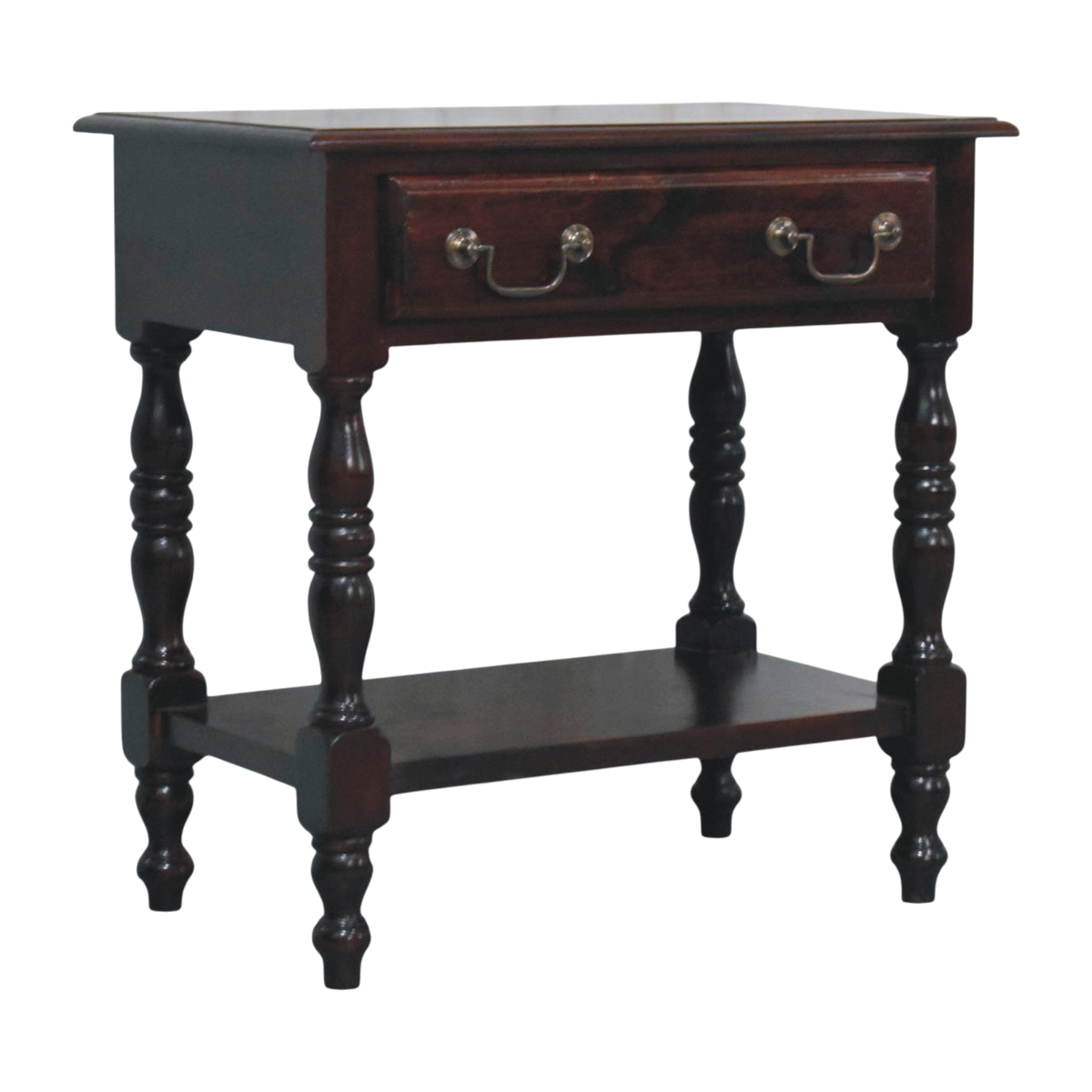 Ashford Turned-Leg Side Table in Claret, three-quarter view showing the full profile.