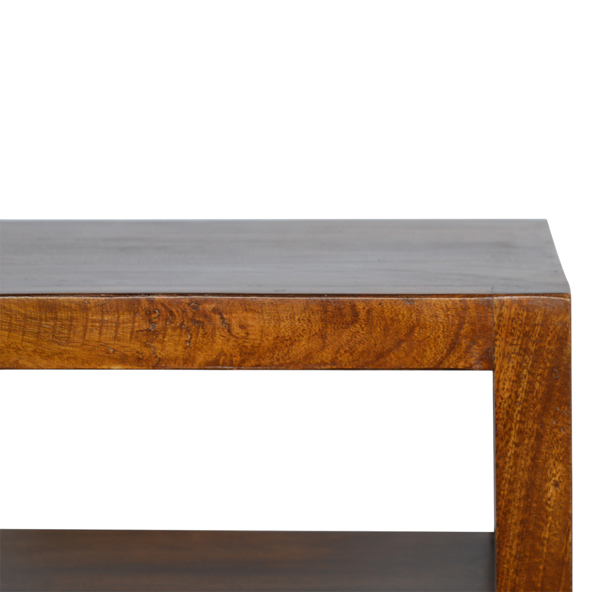 Belgrave Bedside Table in Chestnut, side view showing the depth.