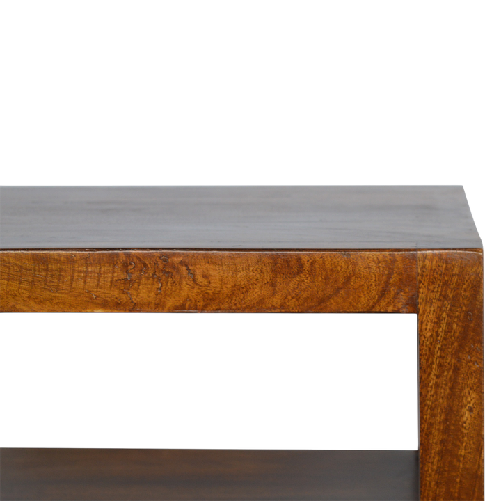 Belgrave Bedside Table in Chestnut, side view showing the depth.