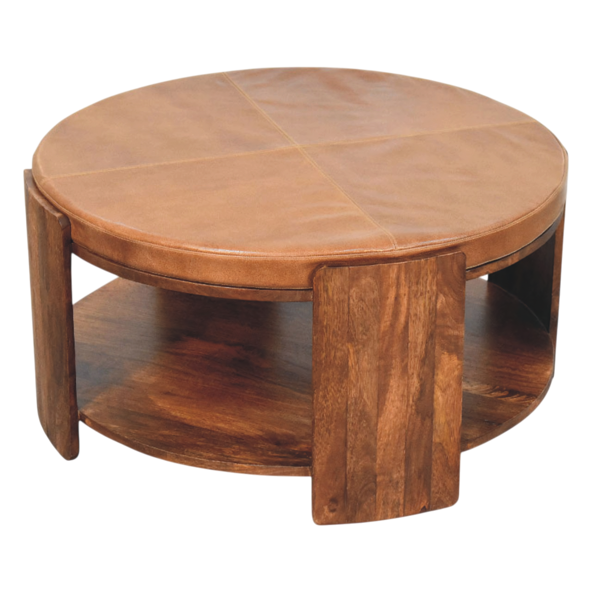 Belgrave Leather Coffee Table in Almond with Tobacco Leather, shown from above.