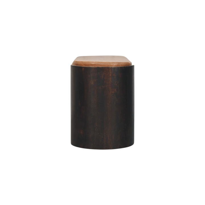 Belgrave Shoe Bench in Espresso with Caramel Leather, side view showing the depth.