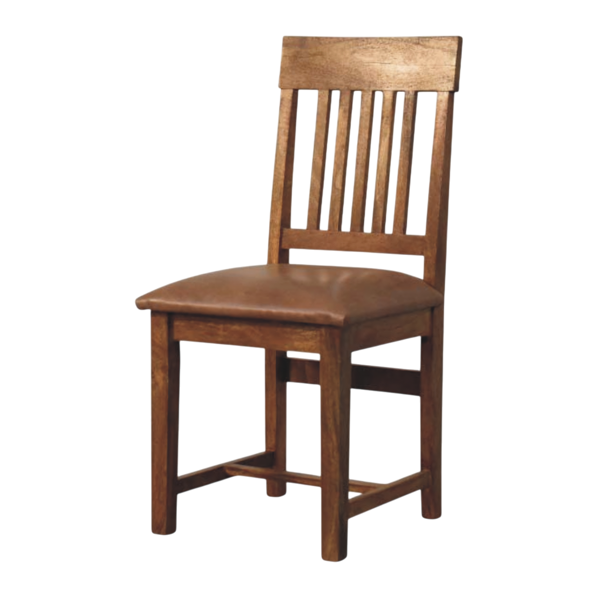 Belvedere Slatted Dining Chair in Amber with Tobacco Leather, three-quarter view showing the full profile.