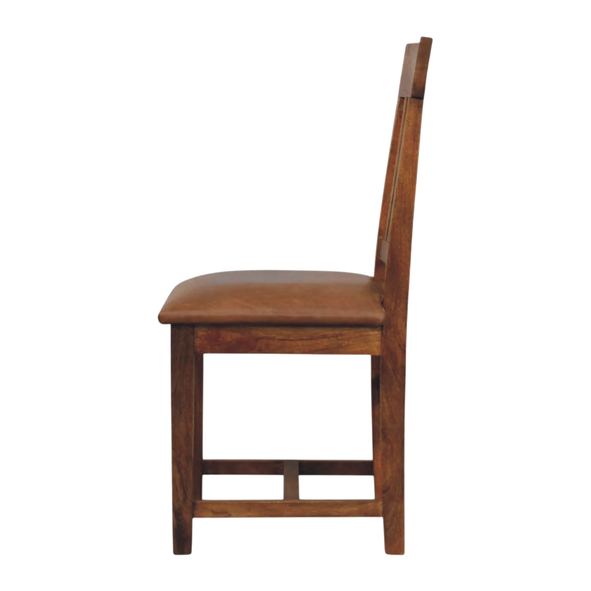 Belvedere Slatted Dining Chair in Amber with Tobacco Leather, side view showing the depth.
