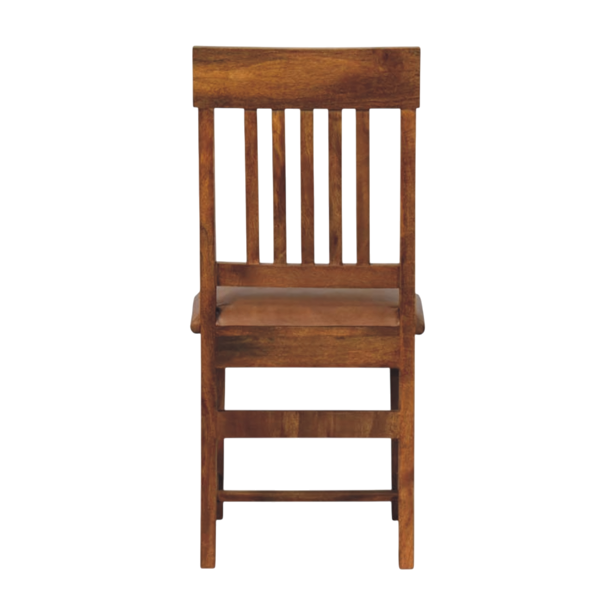 Belvedere Slatted Dining Chair in Amber with Tobacco Leather, rear view.