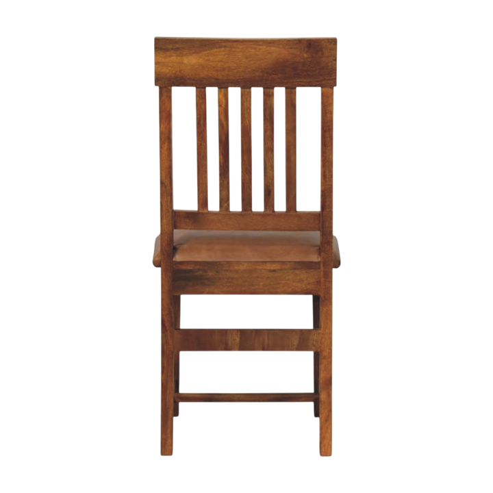 Belvedere Slatted Dining Chair in Amber with Tobacco Leather, rear view.