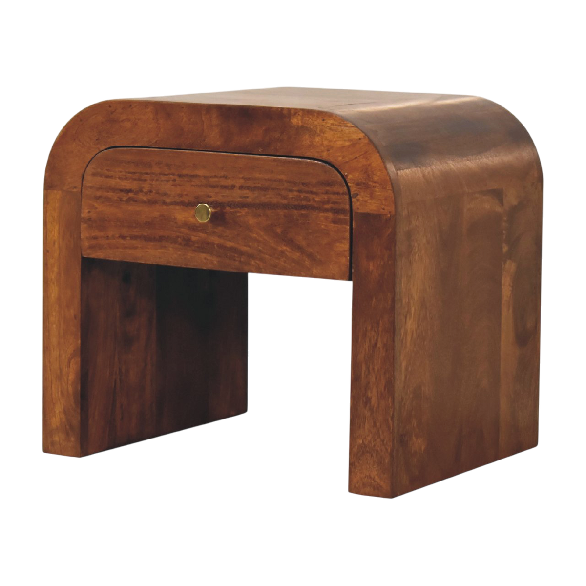 Bibury Bedside Table in Chestnut, three-quarter view showing the full profile.
