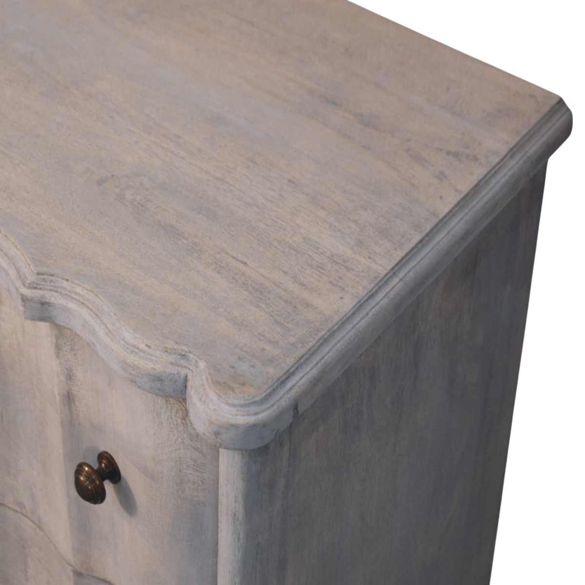 Close view of the grain on the tabletop on the Bibury Chest-of-Drawers in Stone.