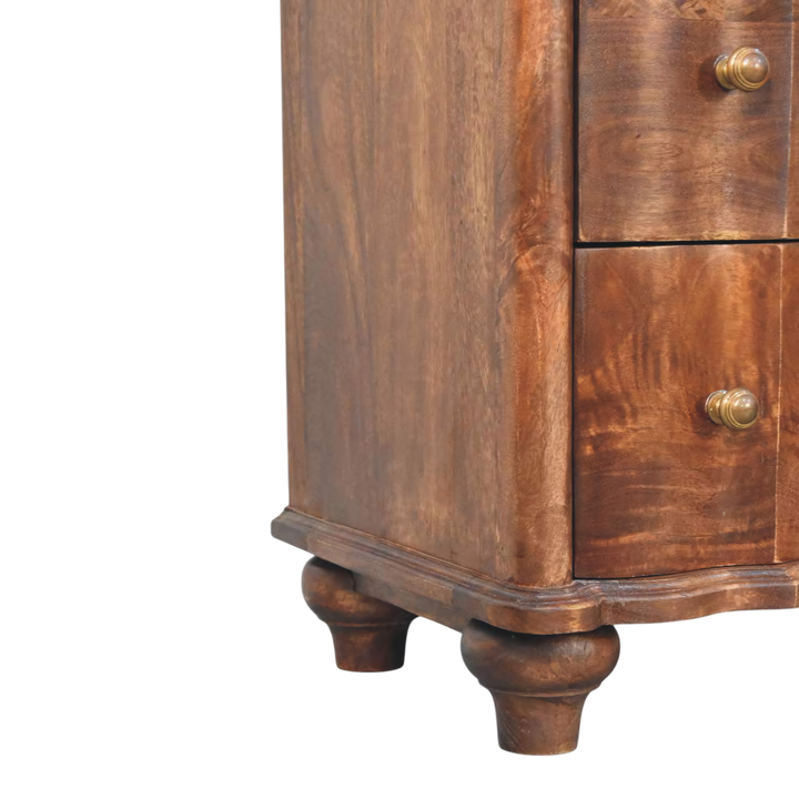 Close view of the feet on the Bibury Chest-of-Drawers in Cocoa.