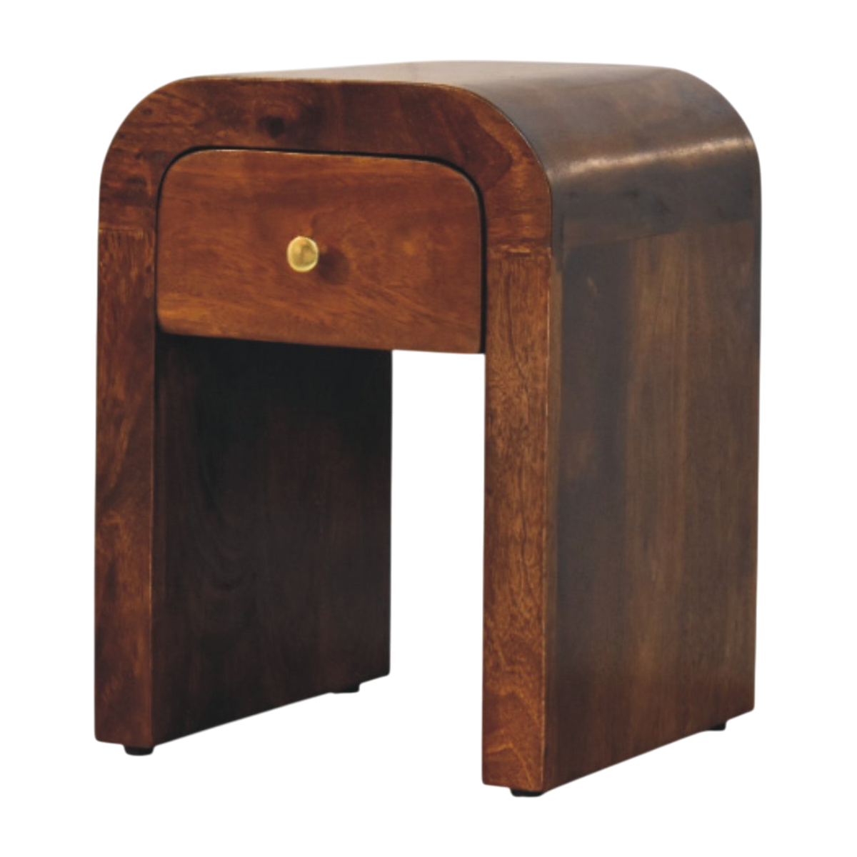 Bibury Mini Bedside Table in Chestnut, three-quarter view showing the full profile.