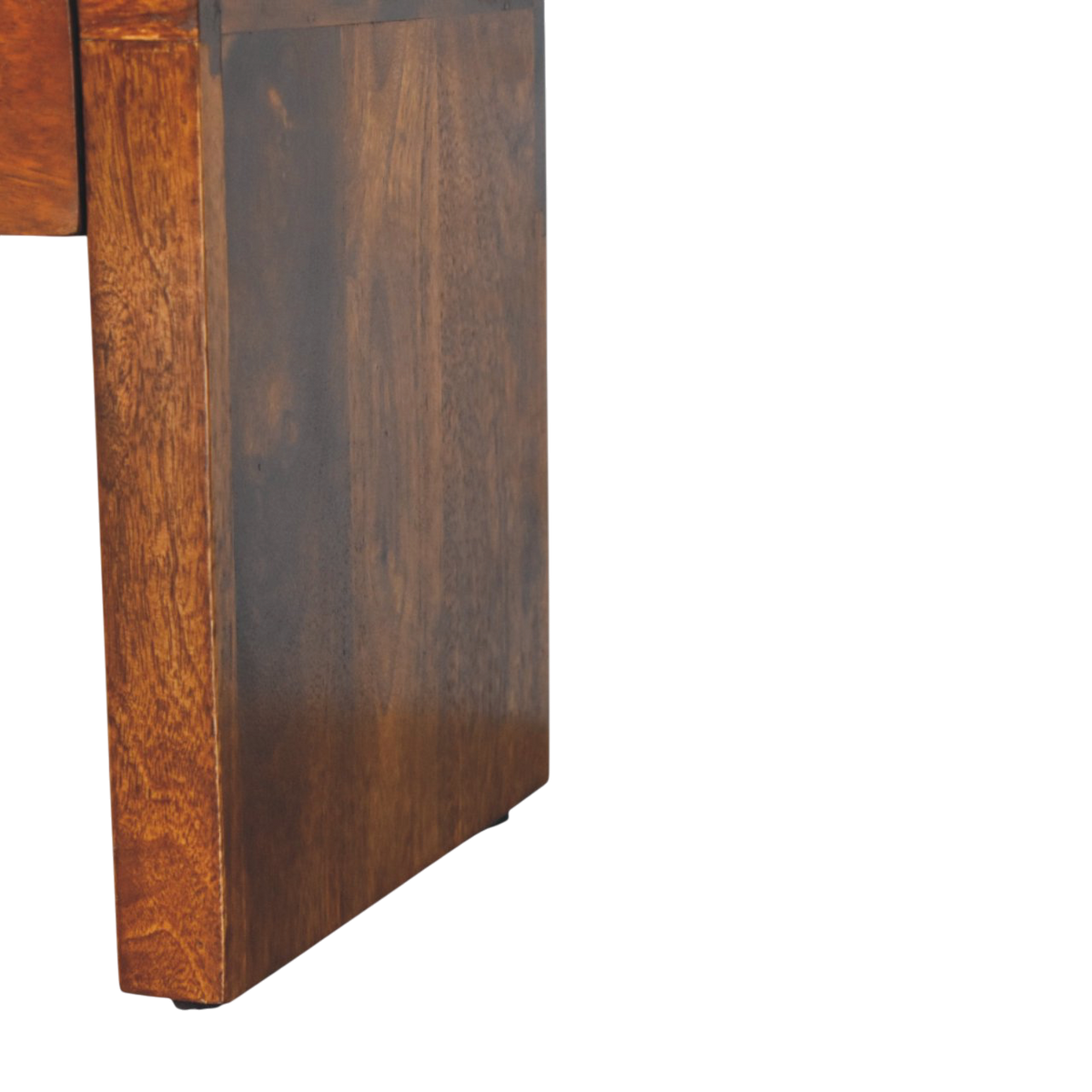 Bibury Mini Bedside Table in Chestnut, side view showing the depth.