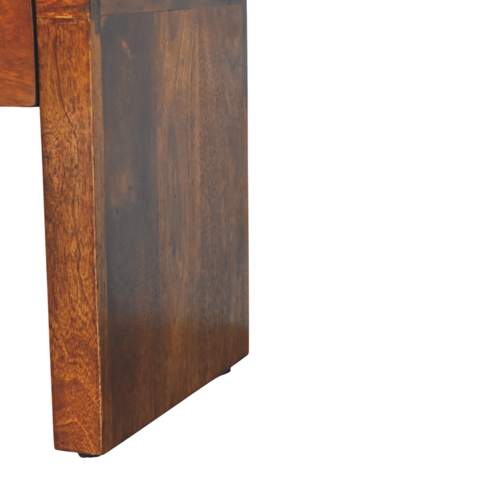 Bibury Mini Bedside Table in Chestnut, side view showing the depth.