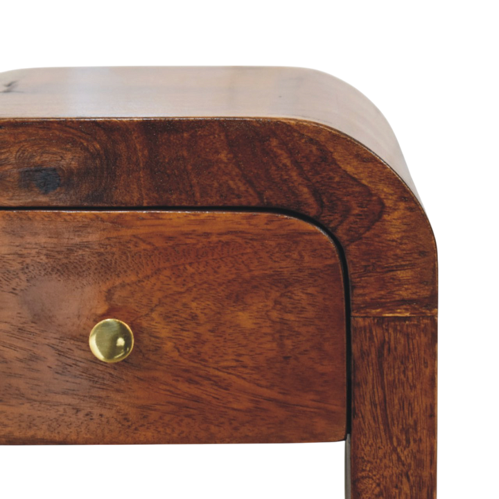 Close view of the knobs on the Bibury Mini Bedside Table in Chestnut.