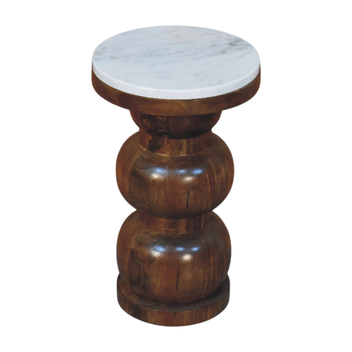 Bramante Marble Side Table in Russet, three-quarter view showing the full profile.