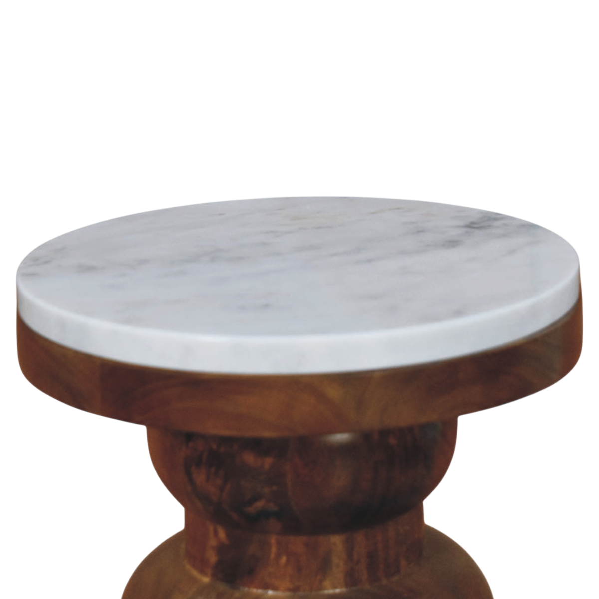 Close view of the top on the Bramante Marble Side Table in Russet.