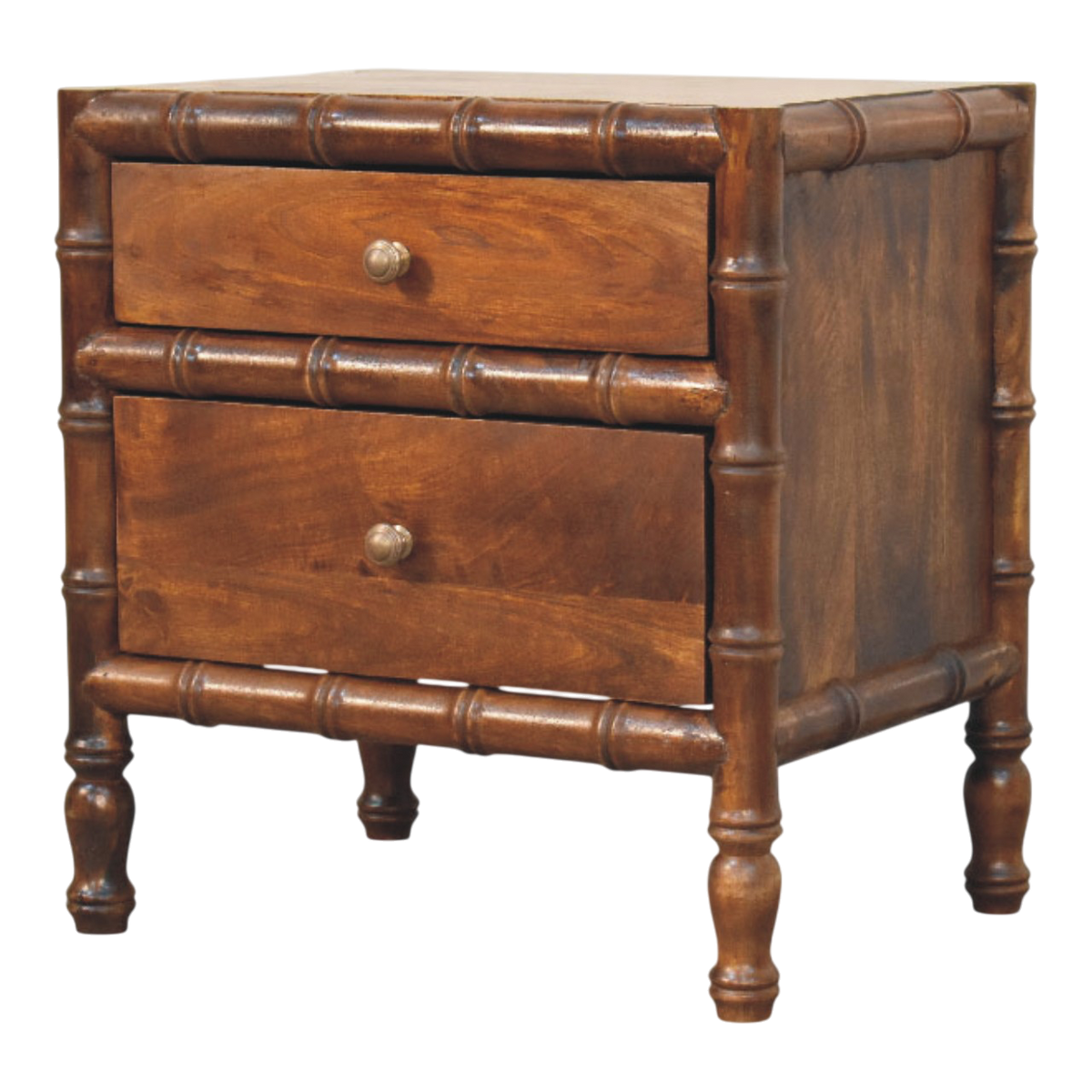 Brighton 2-Drawer Bedside Table in Russet, three-quarter view showing the full profile.