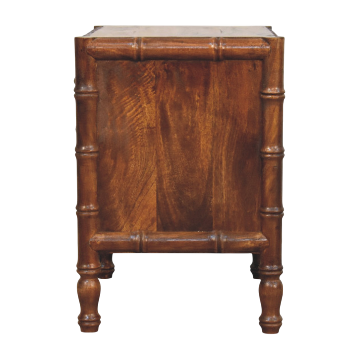Brighton 2-Drawer Bedside Table in Russet, side view showing the depth.