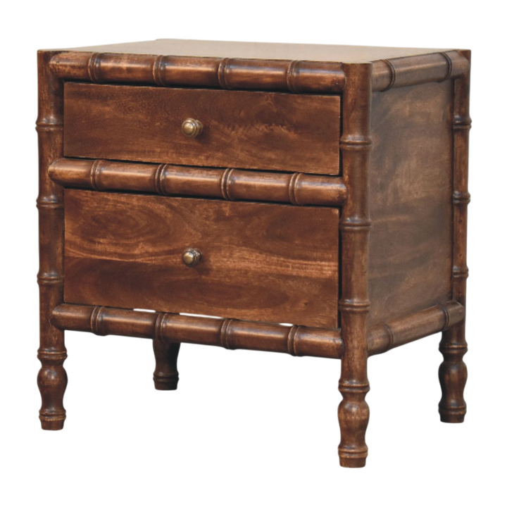Brighton 2-Drawer Nightstand in Chestnut, three-quarter view showing the full profile.