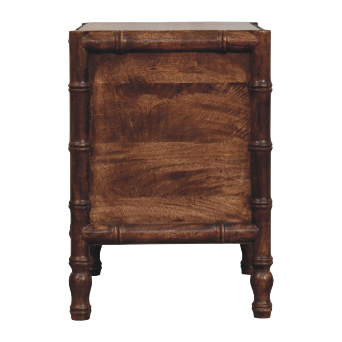 Brighton 2-Drawer Nightstand in Chestnut, side view showing the depth.